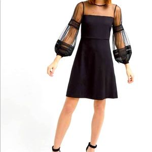 French Connection Womens Paulette Lace Bishop sleeves Cocktail Black Dress Size4